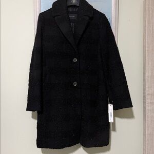 Tahari  Black Womens Lurex Plaid Walker Coat Size XL